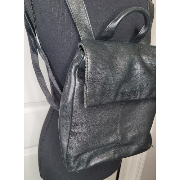 American Leather Co Backpack Women S Black Pebble Leather Flap Top Adjustable main image 13